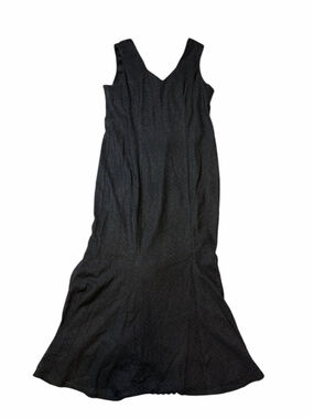 Damianou Black Textured Midi Dress USA Vintage Minimalist Sleeveless Flare